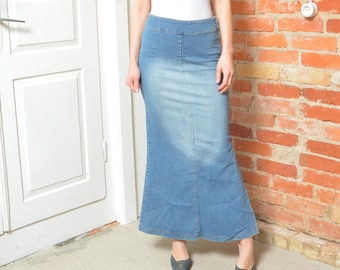 Vintage 00s Denim Maxi Mermaid Skirt - Size Small