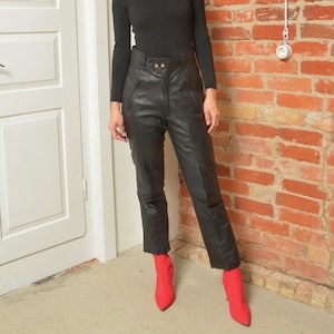 Motorcycle Leather Pants / Vintage 90s Biker Genuine Leather High Waist  Trousers - Size Small (men)