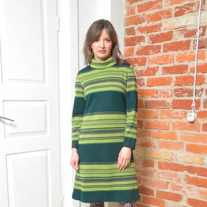 Vintage 70s Metallic Striped High Neck Dress - Size Medium