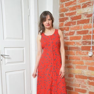 Floral Maxi Dress / Vintage 90s Sleeveless Button Long 1990s Sundress - Size Small
