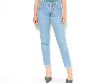 Vintage 90s Acid Wash Mom Jeans - High Waist Tapered Denim, Extra Small