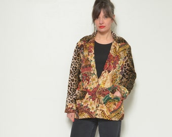 Kenzo Jacket - Vintage 90s Floral Animal Print Button Wool Blazer - Size L