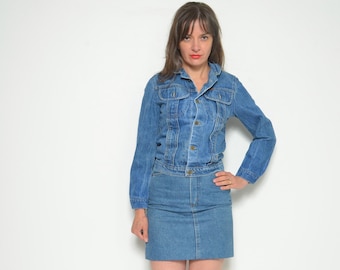 Kurtka jeansowa w stylu vintage z lat 90. w kolorze niebieskim / Klasyczna kurtka jeansowa Trucker's Button - rozmiar S
