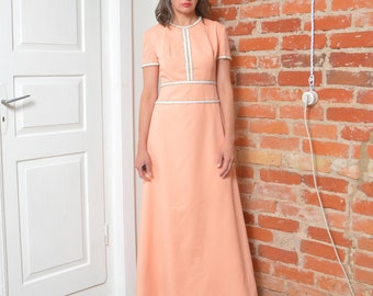 Vintage 70er Jahre Pfirsichfarben Maxi Kleid