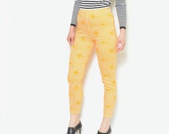 Psychedelische printbroek/vintage jaren '90 broek met hoge taille en taps toelopende pijpen - maat klein