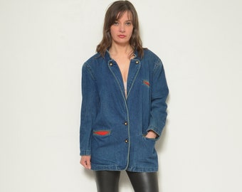 Giacca di jeans folk/Blazer vintage anni '90 con bottoni in stile austriaco - Taglia media