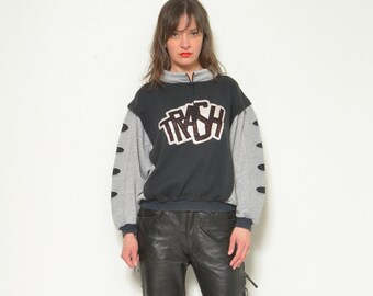 90s Trash Applique Distressed Sweatshirt - Vintage Grunge - Size M