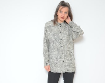 Vintage 90s Snakeskin Print Blouse: Oversized Long Sleeve Shirt, Size Large