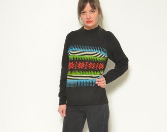 Vintage Knit Sweater 80s Grandpa Colorful Pullover Size Small