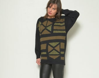 Vinatge 90s Geometric  Angora Sweater - Oversized Loose fit - Size Small