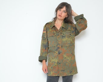 Camouflage Jacket / Vintage 90s  Army Military Hunter Zipper Snap Button Shirt - Size Medium