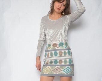 90-tals fleece minikjol - Vintage Navajo-mönster, storlek Small