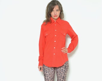 80s Western Shirt: Vintage Red Snap Button Cowboy Top, Fitted Medium