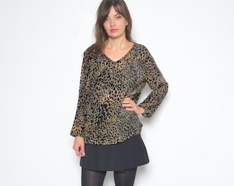 Vintage 90s Leopard Print Mesh Top - Brown Animal Print, Extra Large
