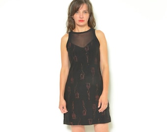 90s Mesh Floral Dress Vintage Sleeveless  Sparkling Print Mini Tight Dress