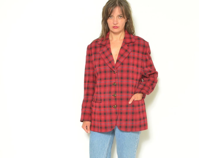 80s Charcoal Knit Plaid Blazer L main image 0