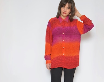 Bluzka z wiskozy w kwiaty w stylu vintage z lat 90.: prześwitująca, oversize'owa, duża