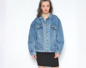 Klasyczna kurtka dżinsowa / Vintage 90s Acid Wash Grunge Jean Truckers Button Jacket - Rozmiar L