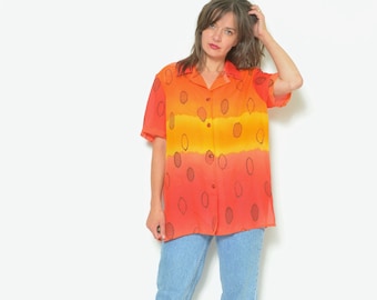 Vintage mesh blouse met abstracte print, jaren 90, Italiaans gemaakt, maat M