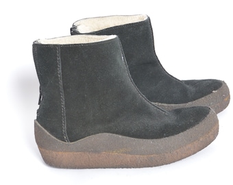 Vintage 90s CLARKS Black Suede Winter Boots: Fur Lined, Size 35 EU