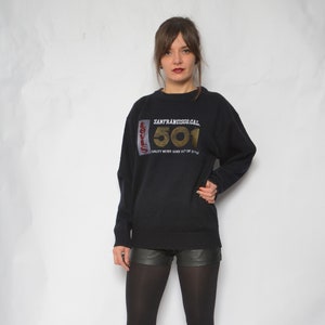 Levi&#39;s 501 Sweater / Vintage 90s Black Knit Levi&#39;s Logo Pullover Top - Size Large