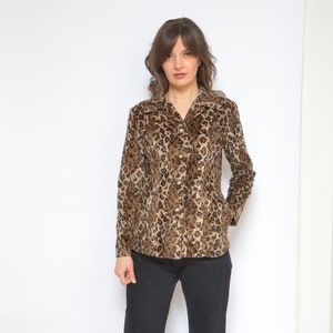 Leopard Faux Fur Blazer / Vintage 90&#39;s Button Animal Print Fake Fur Jacket - Size Medium