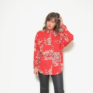 Abstract  Print Blouse/ Vintage 90s Colorful Button Long Sleeve Oversized Shirt Size Small