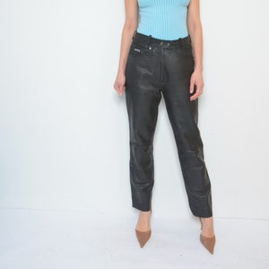 Motorcycle Leather Pants / Vintage 90s Biker Genuine Leather High Waist  Trousers - Size Large