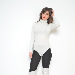 Vintage 90s Turtleneck Leotard / High Neck Gray Long Sleeve Bodysuit / Sports Top image 1