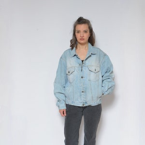 Acid Wash Denim Jacket /Vintage 90s Jean Button Classic Truckers Jacket - Size Large