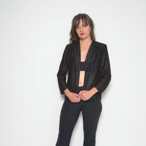 Karierte transparente Bluse / Vintage 90er-Jahre-Langarm-Blazer mit durchsichtigem Oberteil - Größe Klein
