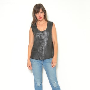 Vintage jaren 80 zwart leren bikervest - Dale Skinn - medium/groot