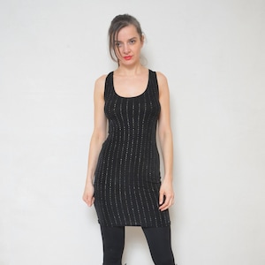Sparkling Polka Dot Mini Dress / Vintage 90s Sleeveless Mid Sheer Tight Short Mini Dress - Size Small