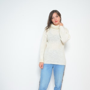 Bündchen Mohair Rollkragen / Vintage 90er Strickwolle Oversized Wollpullover - Größe Medium