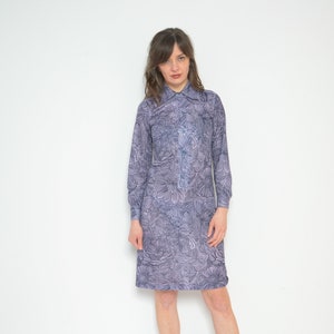 Vintage 70s Floral Dress / Long Sleeve Buttons Up Mid Sheer Bohemian Shirt Dress - Size Small