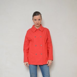 Vintage Red Raincoat / Woman Button Up Raincoat / Original Sergio Tacchini Rain Jacket / 90s Designer Jacket / Collared Small Windbreaker