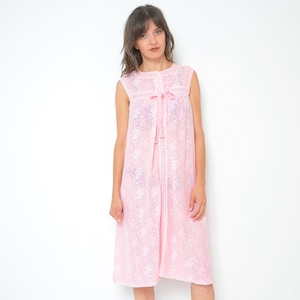 Conjunto de camisón de encaje vintage de los años 80: vestido rosa transparente con estampado floral, talla M/L