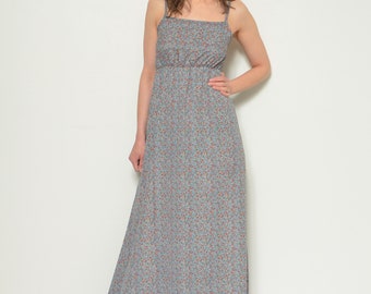Vintage 80s Micro Floral Maxi Vestido - Vestido de verano sin mangas Empire cintura - Tamaño pequeño