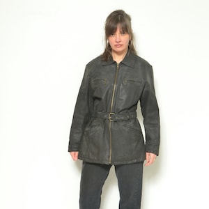 Vintage 90s Leather Moto Jacket: Belted Biker Style, Size Medium