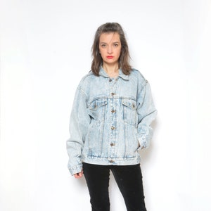 Acid Wash Denim Jacket /Vintage 90s Jean Button Classic Truckers Jacket - Size Small