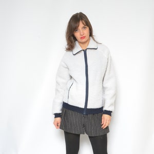 Faux Fur Jacket /Vintage 80&#39;s White Warm Fuzzy Zipper Jumper - Size Small