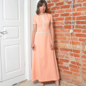 Vintage 70s Maxi Peach Color Dress - Size Medium