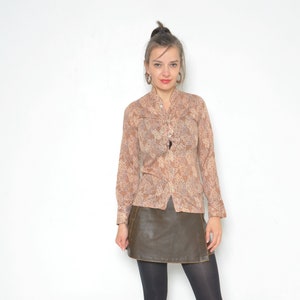 Geometric Print Button Shirt / Vintage 80s Long  Sleeve Micro Print Blouse - Size Extra Small