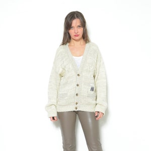 90s Wool Button Cardigan / Vintage 1990s Embroidered  Sweater With Pockets - Size Medium