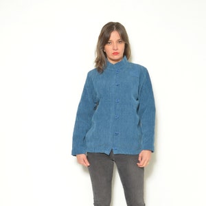 80s Button Short Jacket /Vintage 1980&#39;s Velvety Blue Blazer - Size Medium/Large