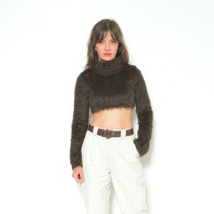 Faux Fur Cropped Top Vintage 00s High Neck Long Sleeve Fluffy Short Blouse Sweater Size Small Etsy