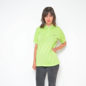 Lacoste Polo Shirt / Vintage 00s Neon Green Short Sleeve Sports Button Top - Size Medium