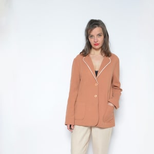 Oversized Button Blazer / Vintage 80&#39;s Large Pocket Tan Light Jacket - Size Medium