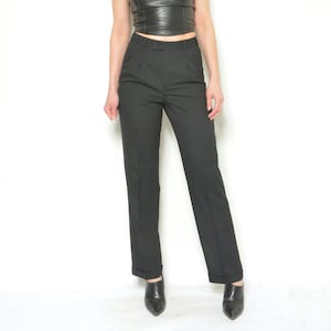 Vintage 90s Wool Tuxedo Pants – Classic Black Tailored Front Pleat Trousers – Size Small