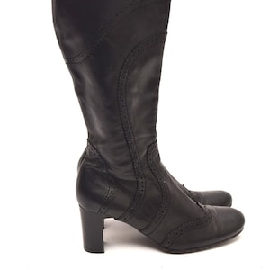 Vintage hoge laarzen met kiezelstenen uit de jaren 90 / echte leren schoenen met dikke hak en ronde neus - maat 37 eu
